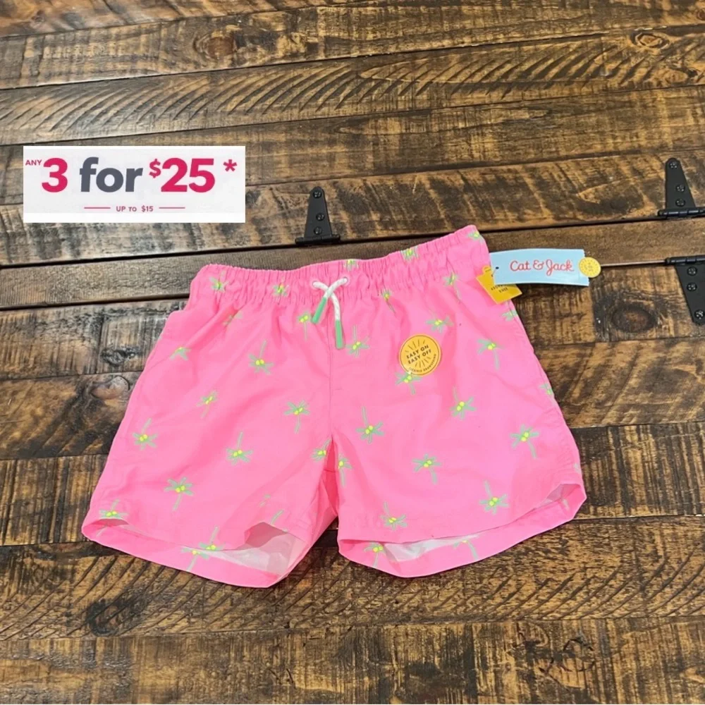 Cat & Jack Pink Shorts with Green Palm Print